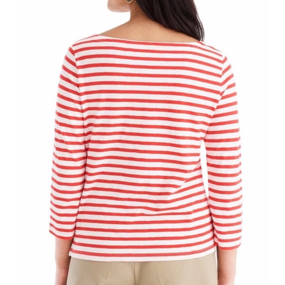 J. Crew L'amore E Cieco Stripe Boatneck Tee Medium Red/Ivory - Picture 3 of 7